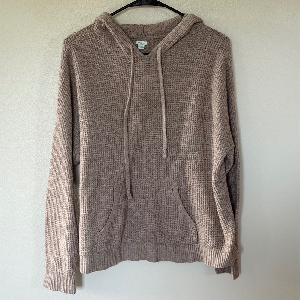 Aerie Waffle Pullover Hoodie Oatmeal Medium